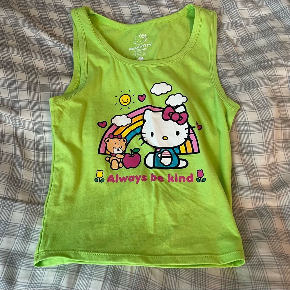 Hello Kitty Green Tank Top with Rainbow Design
